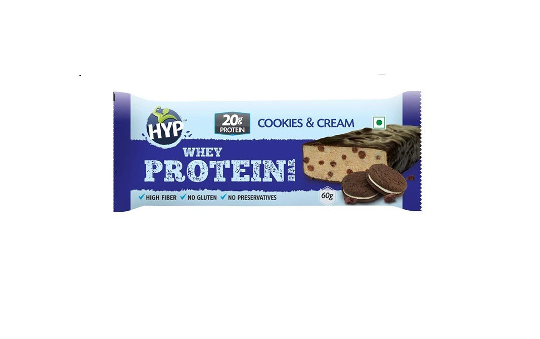 HYP Cookies & Cream Whey Protein Bar   Pack  60 grams